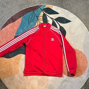 Adidas Red Zip-Up Jacket with White Stripes